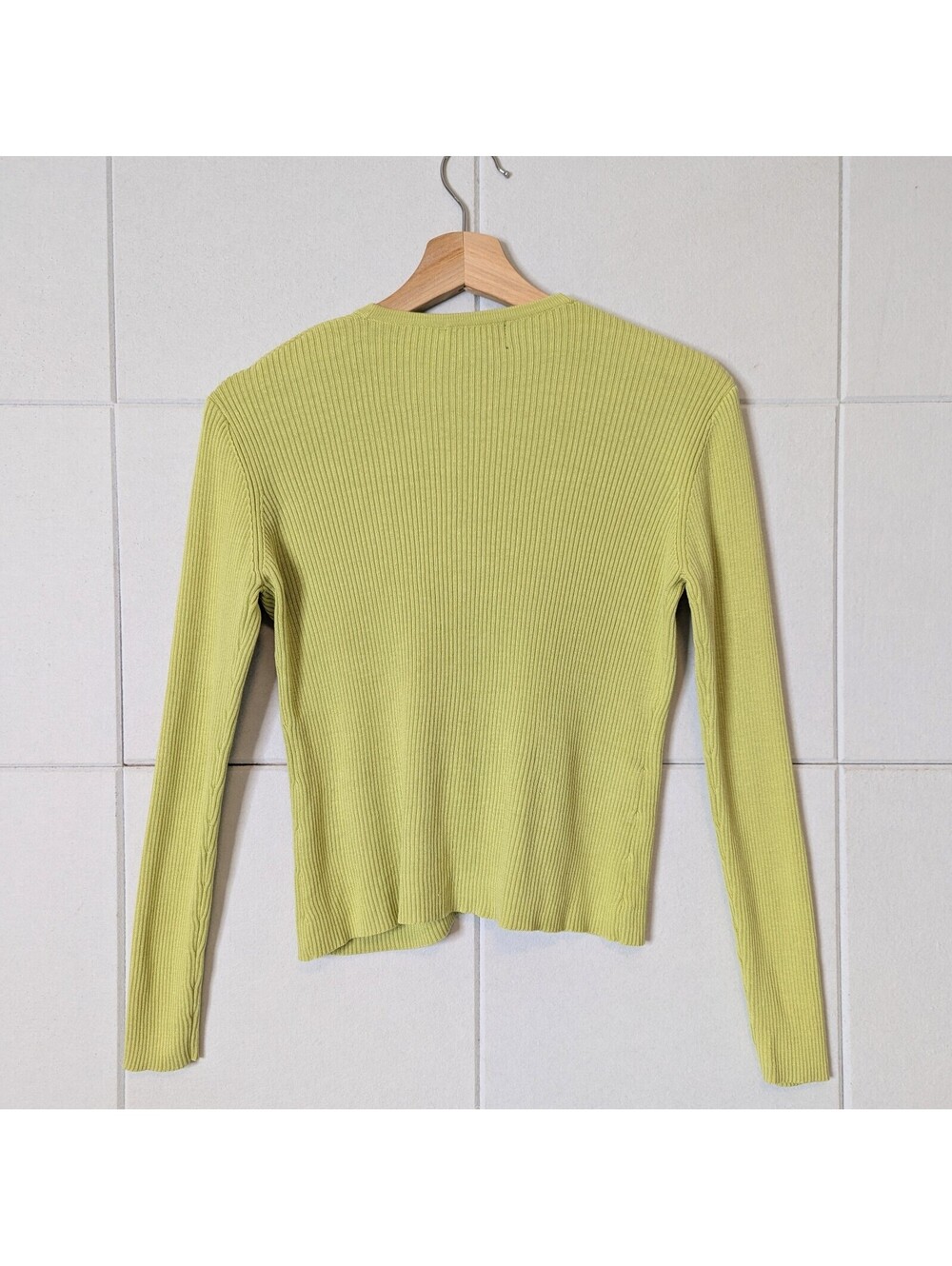 Vintage 00s lime green silk cotton baby fit cardigan - Picture 3 of 5